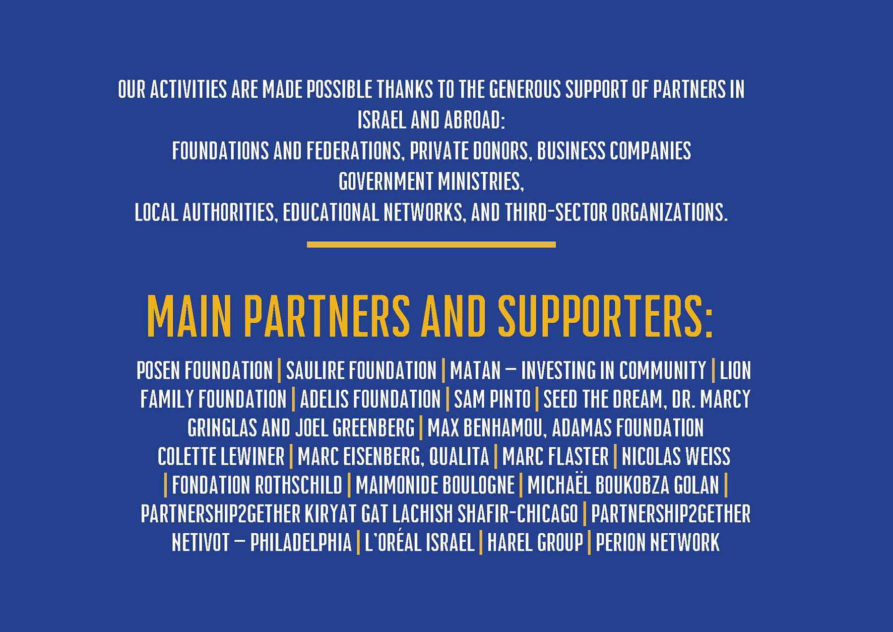 List of partners and main supporters