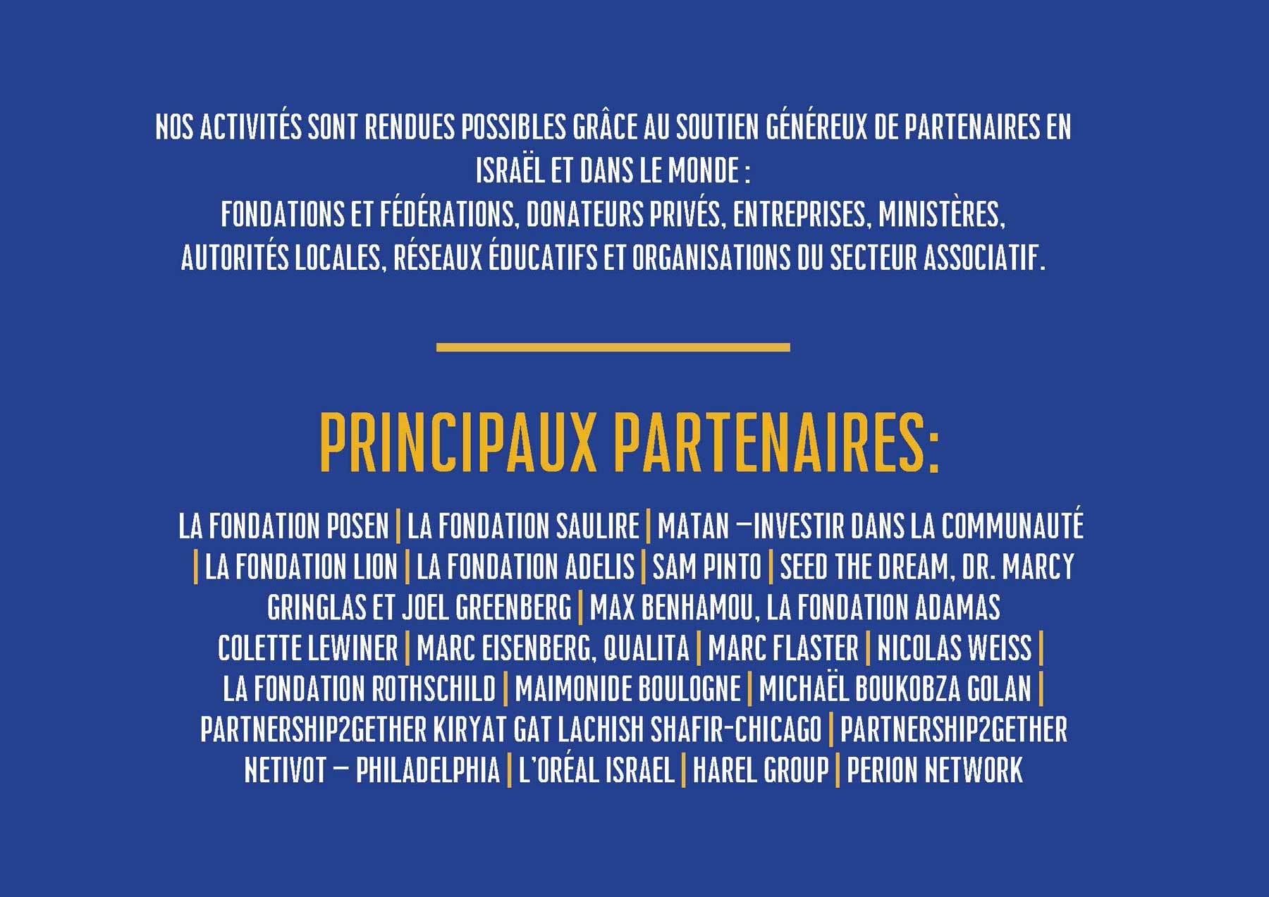 Liste des partenaires et principaux soutiens